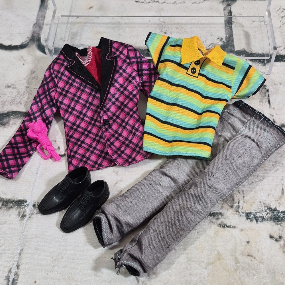 Barbie Ken Boy Doll Clothes Lot Polo Shirt Pants Date Jacket Flowers Black Shoes
